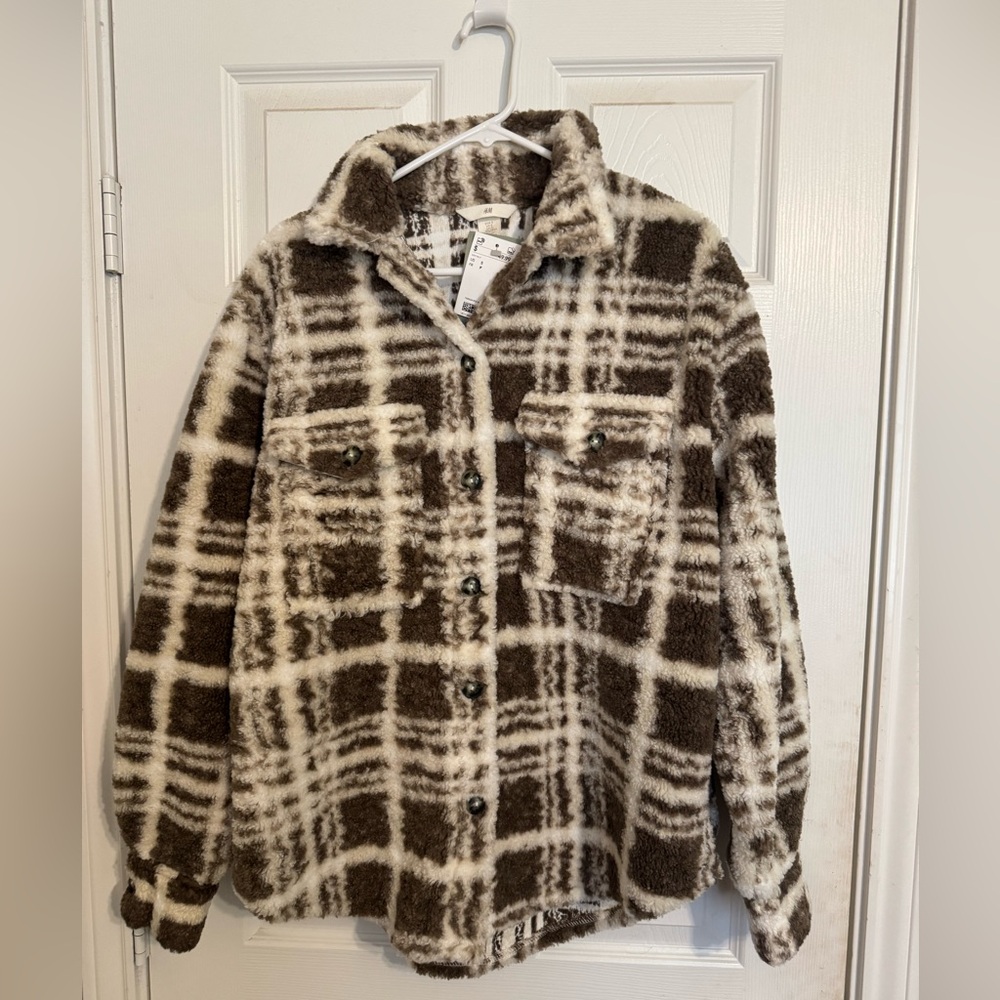 H&M Plaid Fleece Button-Up Women Top
